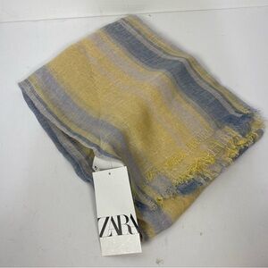 Zara 100% Linen Yellow & Blue Plaid Blanket Scarf